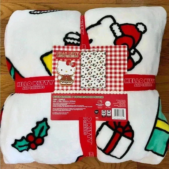 Hello Kitty Christmas Blanket Twin White Santa NWT gingerbread Kitty - Picture 1 of 7